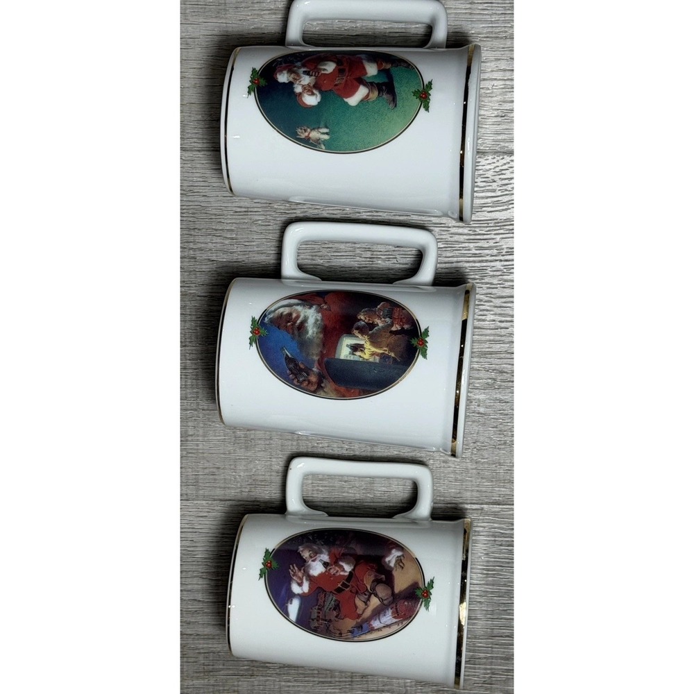 Vintage Set of 3 Coca-Cola 1996 Collector Edition Ceramic Mugs - Gold Trim/Santa - Picture 3 of 8